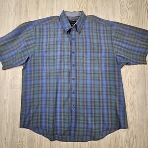 Van Heusen Shirt Mens Large Blue Green Plaid Button Down Wrinkle Free‎ Casual